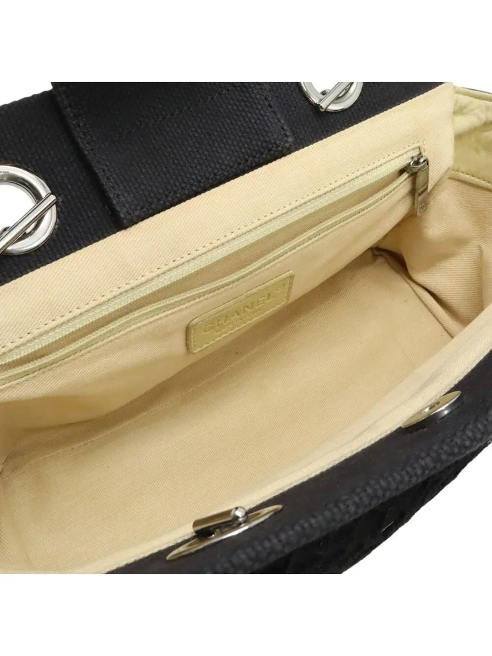 Chanel Choco Bar Chain Tote Quilted Net Canvas Leather Black - Picture 6 of 9